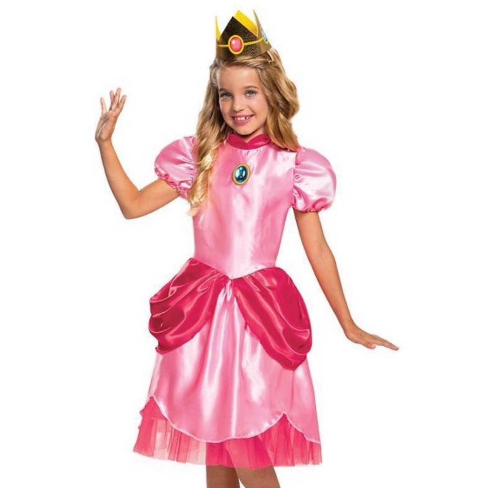 Kids' Super Mario Princess Peach Halloween Costume Dress with Crown